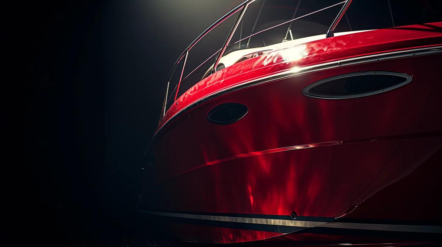 a sleek freshwater boat gleams under dramatic studio lighting, showcasing its brilliant ceramic shine that enhances its vibrant colours and luxurious finish, perfectly set against a clean, minimalist backdrop.