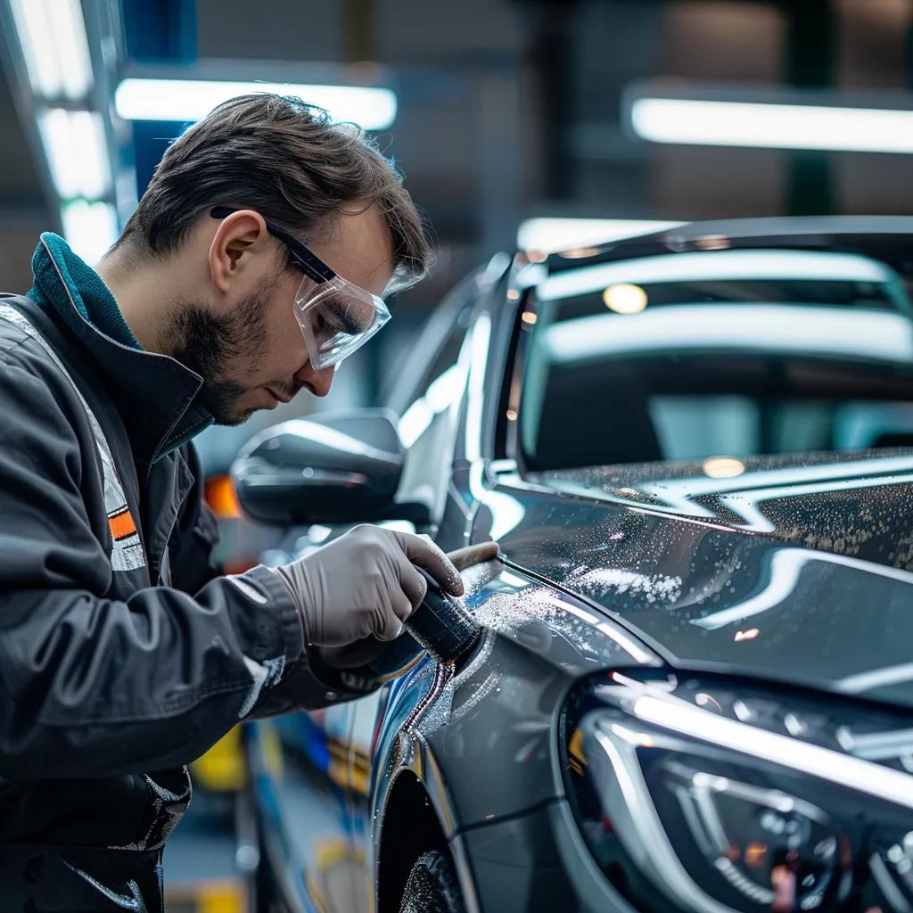 Professional technician detailing a car, showcasing premium car care services at Deluxe Automotive Detailing