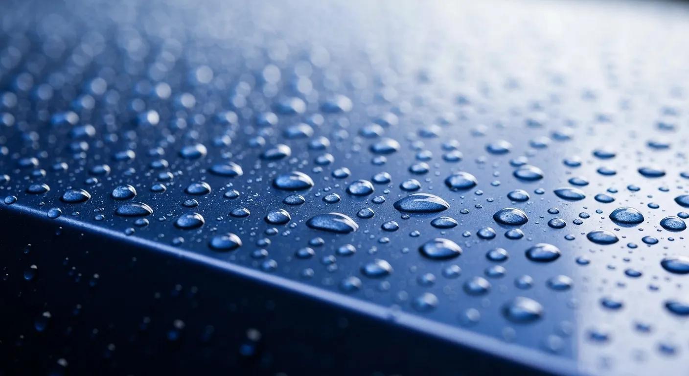 Close-up of a car surface being treated with ceramic coating, showcasing hydrophobic properties