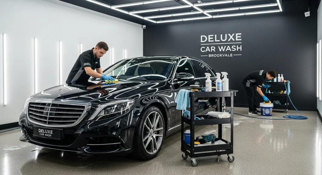 Car receiving professional detailing at Deluxe Car Wash in Brookvale
