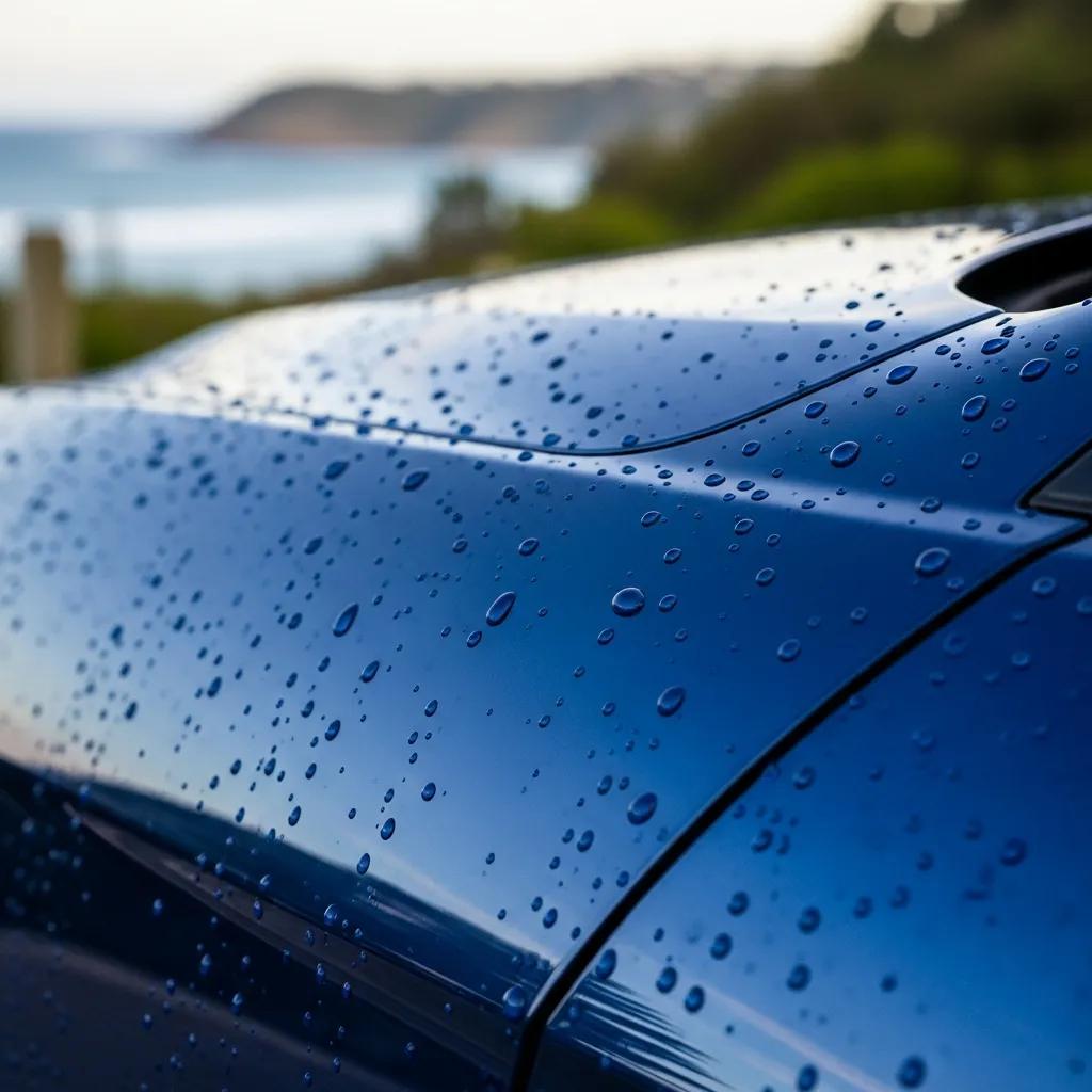 Close-up of a car's glossy finish showing the benefits of paint protection
