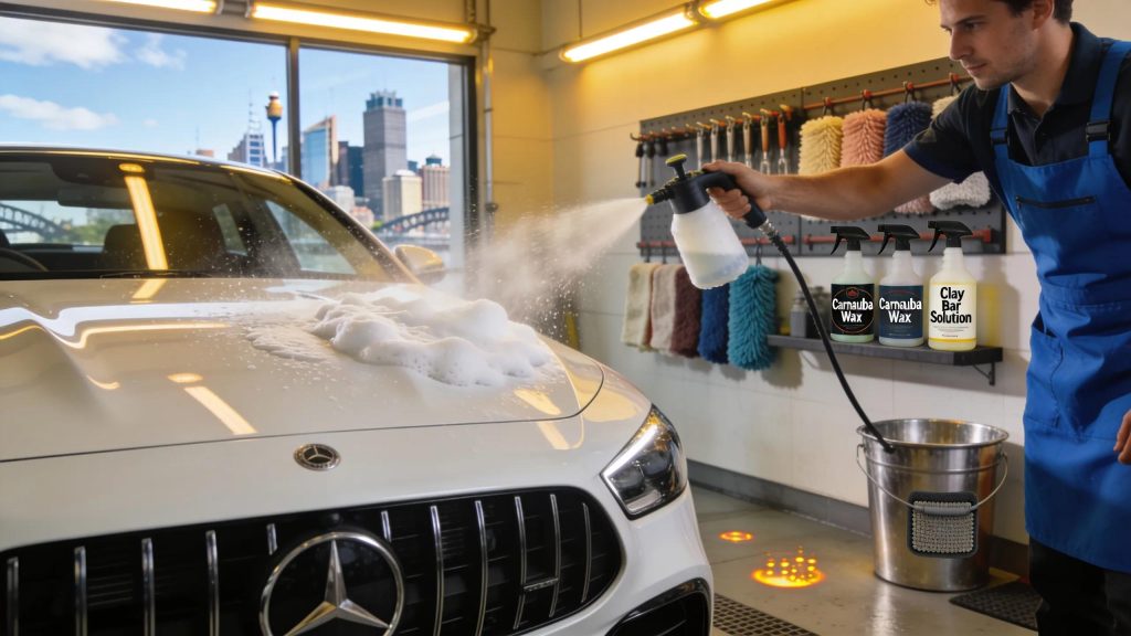 Car detailing service in Sydney with a professional at work using quality products